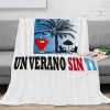 Canvas Painting Blanket Bad Bunny Un Verano Sin Ti Flannel Blankets Pop Music Album Star Warm 3 - Bad Bunny Store