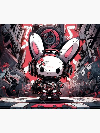 Kawaii Bad Bunny In Cyberpunk City Tapestry Official Bad Bunny Merch