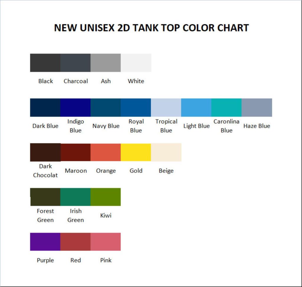 tank top color chart - Bad Bunny Store